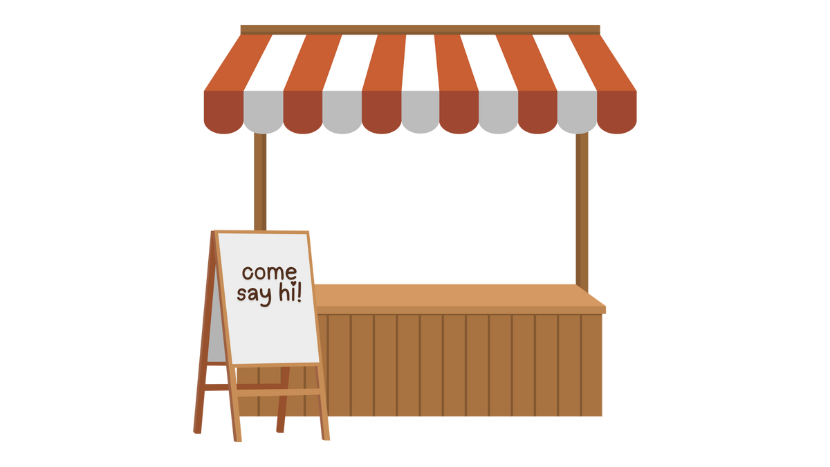 lento. market stand with a come say hi sign