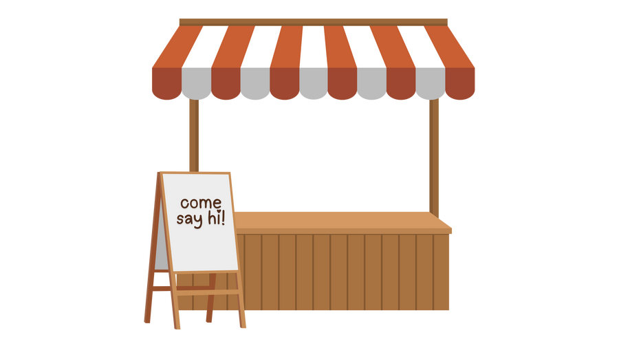 lento. market stand with a come say hi sign