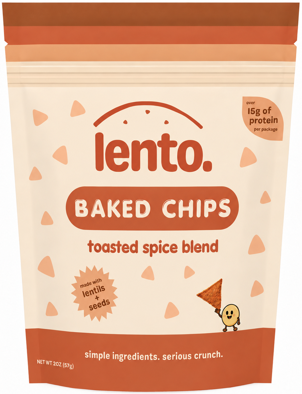 lento toasted spice blend lentil chips, front of bag